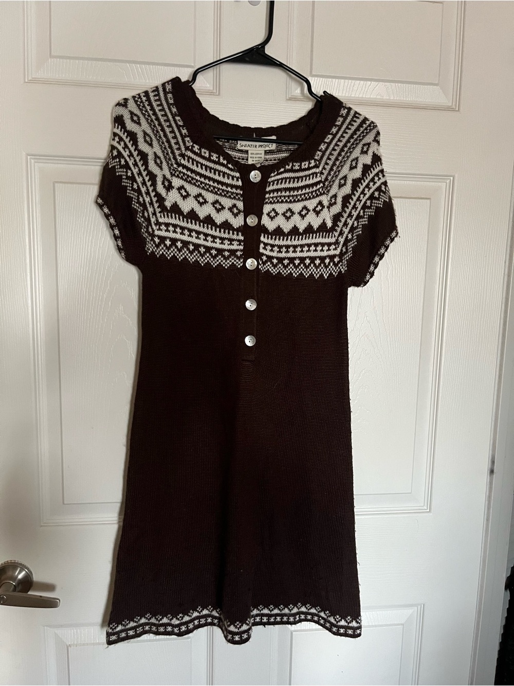 Sweater Project Brown and White Nordic Knit Dress